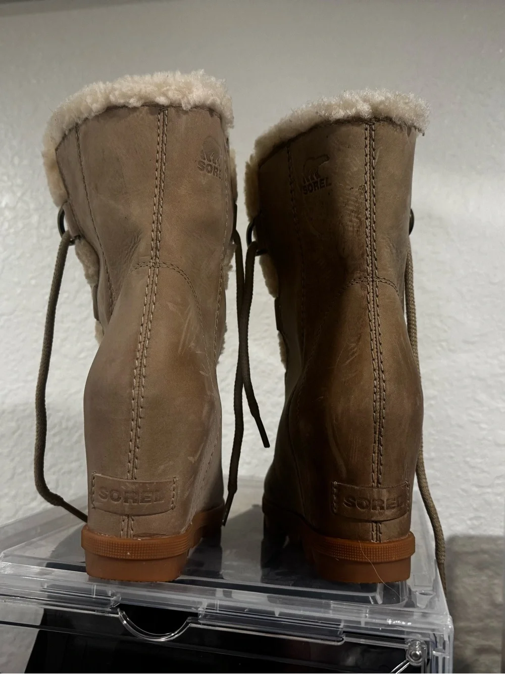Sorel Shearling-Lined Wedge Ankle Boots - Tan